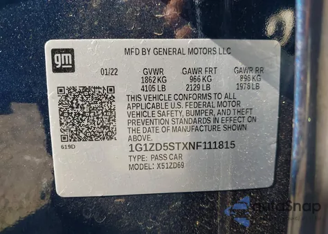 2022 Chevrolet Malibu Fwd Lt from USA, damaged, VIN 1G1ZD5STXNF111815